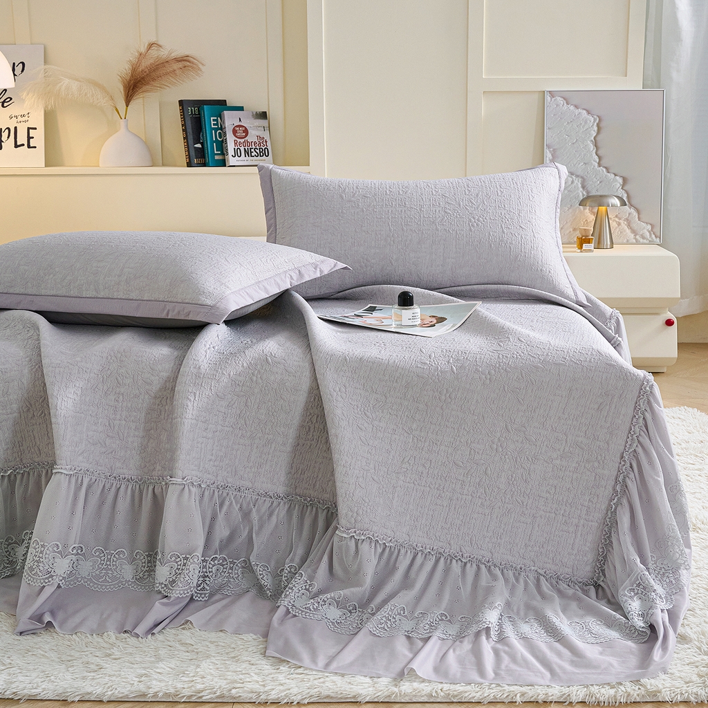 91家纺网 家纺一手货源 找家纺 青雅席业 2026新款A类凉感豆豆席凉席席子-床裙款 床裙款-唯美-灰