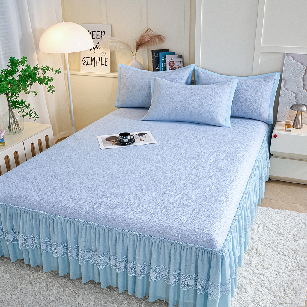 91家纺网 家纺一手货源 找家纺 青雅席业 2026新款A类凉感豆豆席凉席席子-床裙款 床裙款-唯美-蓝