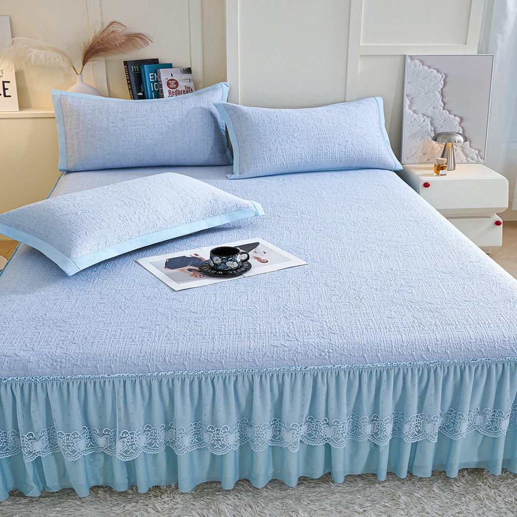 91家纺网 家纺一手货源 找家纺 青雅席业 2026新款A类凉感豆豆席凉席席子-床裙款 床裙款-唯美-蓝