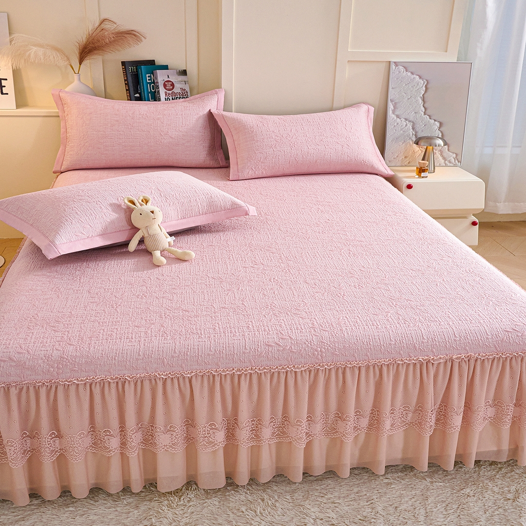 91家纺网 家纺一手货源 找家纺 青雅席业 2026新款A类凉感豆豆席凉席席子-床裙款 床裙款-唯美-粉