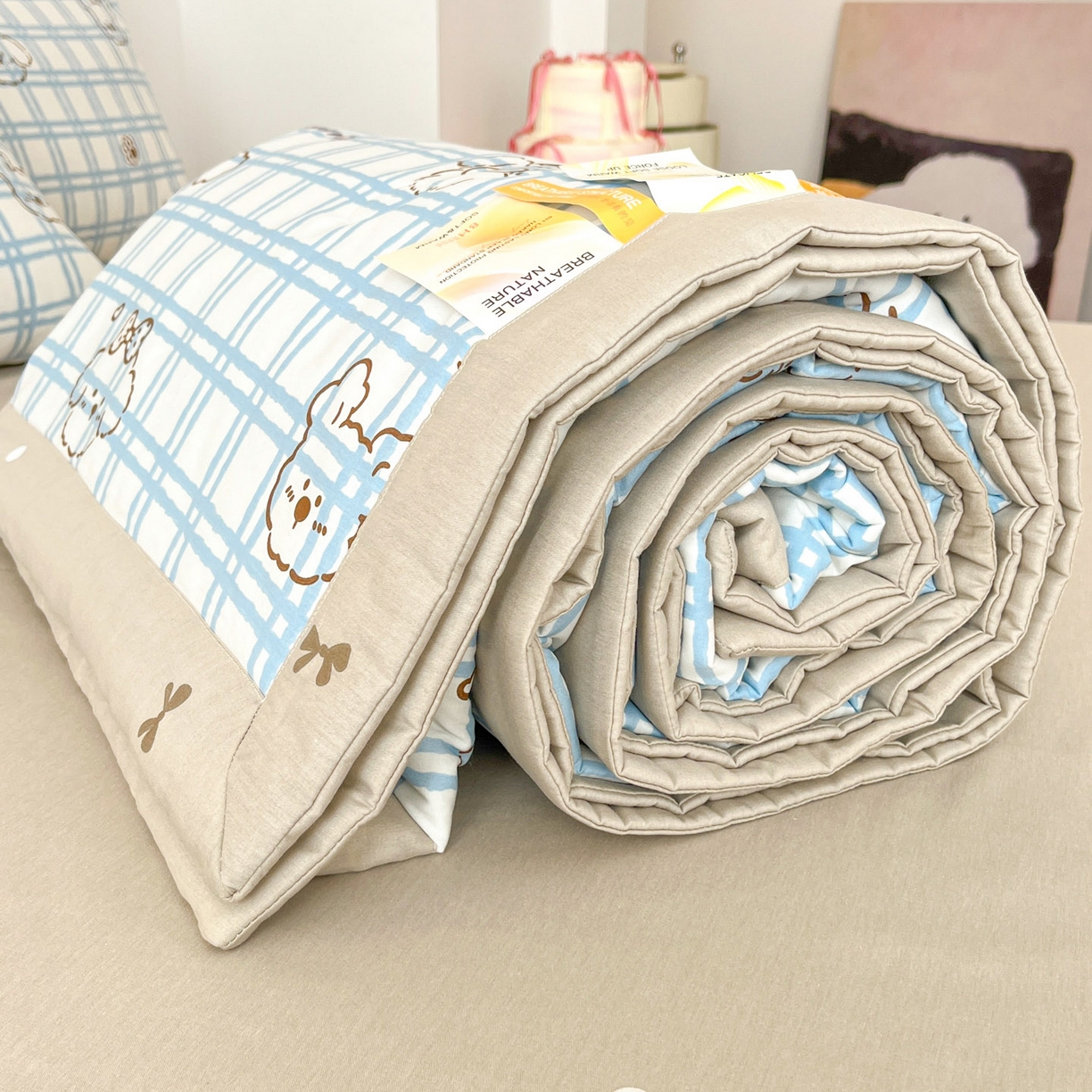 91家纺网 家纺一手货源 找家纺 一加一 2026新款全棉新疆棉花夏被夏凉被空调被四件套-棉语清夏 云朵狗