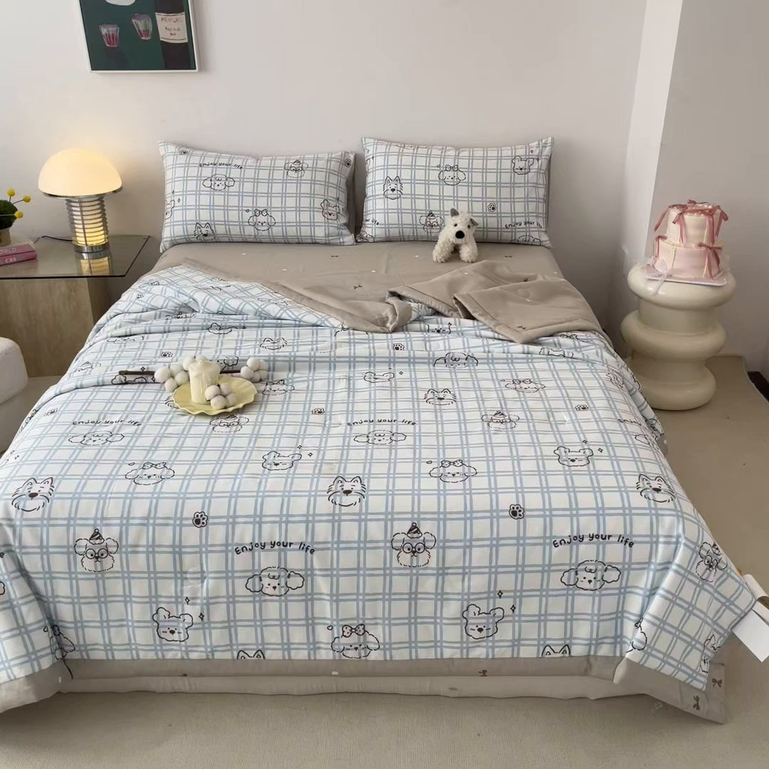 91家纺网 家纺一手货源 找家纺 一加一 2026新款全棉新疆棉花夏被夏凉被空调被四件套-棉语清夏 云朵狗