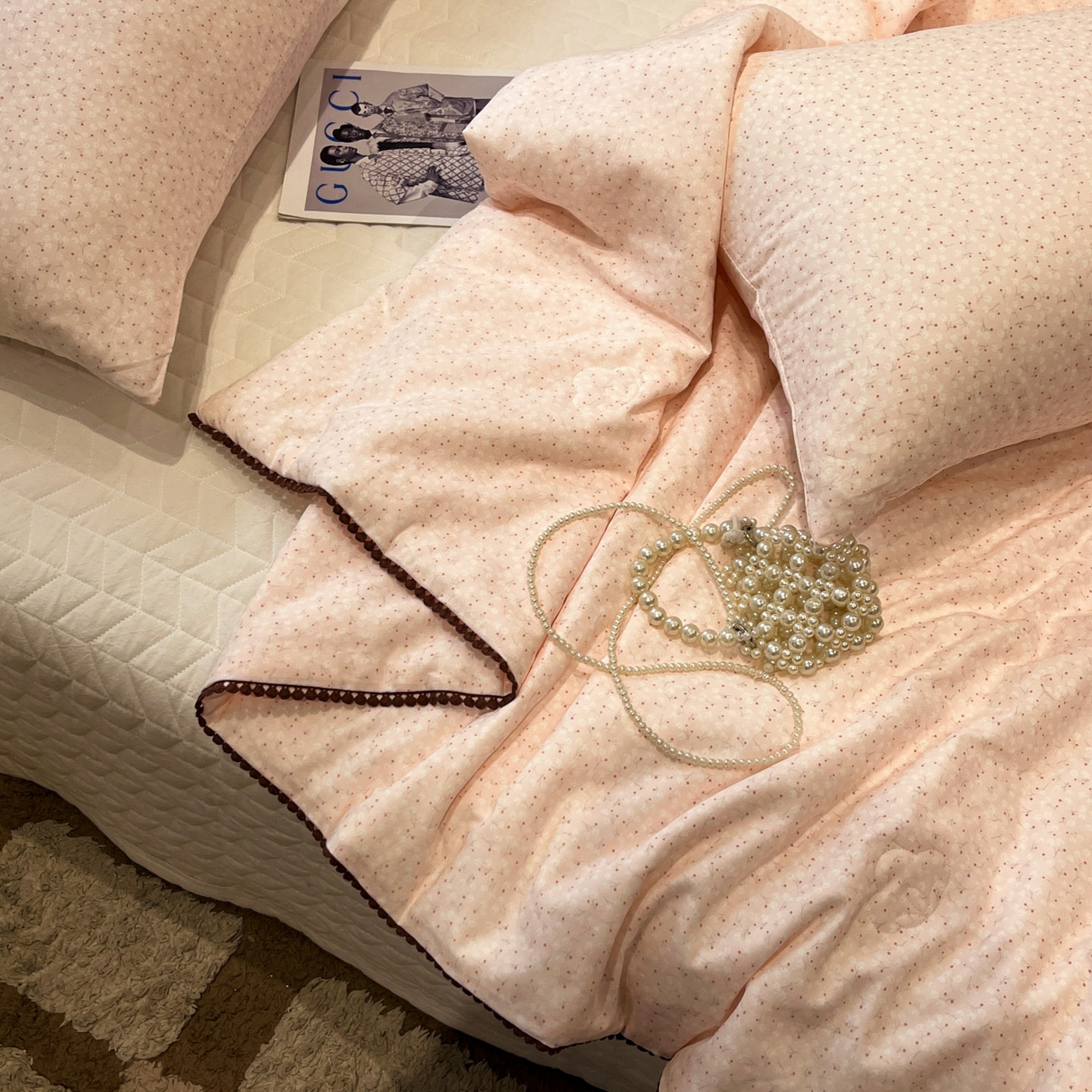 91家纺网 家纺一手货源 找家纺 一加一 2026新款全棉双层纱印花小花边大豆夏被夏凉被空调被-花纱眠夏 岚花绪