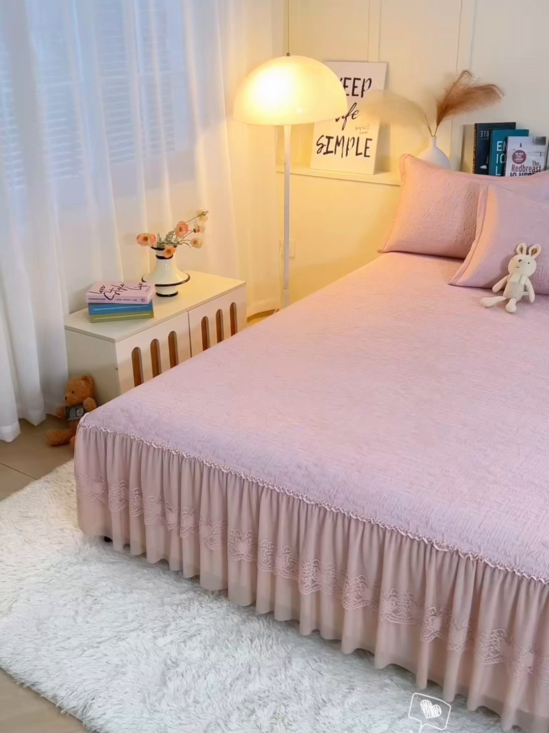 91家纺网 家纺一手货源 找家纺 青雅席业 2026新款A类凉感豆豆席凉席席子-床裙款 床裙款-唯美-粉