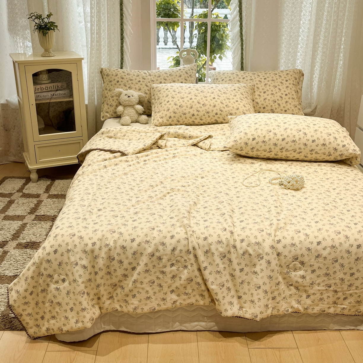 91家纺网 家纺一手货源 找家纺 一加一 2026新款全棉双层纱印花小花边大豆夏被夏凉被空调被-花纱眠夏 山花轻