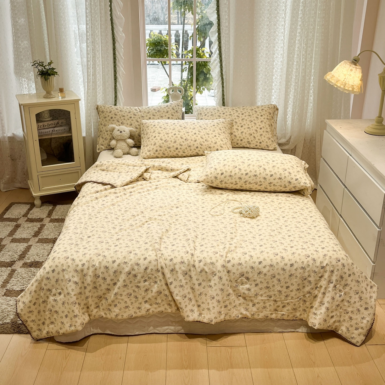 91家纺网 家纺一手货源 找家纺 一加一 2026新款全棉双层纱印花小花边大豆夏被夏凉被空调被-花纱眠夏 山花轻