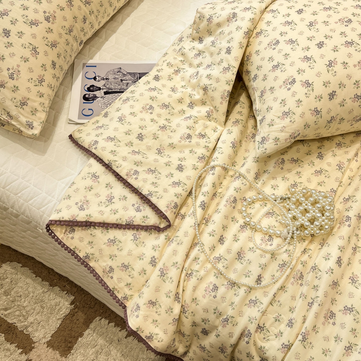 91家纺网 家纺一手货源 找家纺 一加一 2026新款全棉双层纱印花小花边大豆夏被夏凉被空调被-花纱眠夏 山花轻