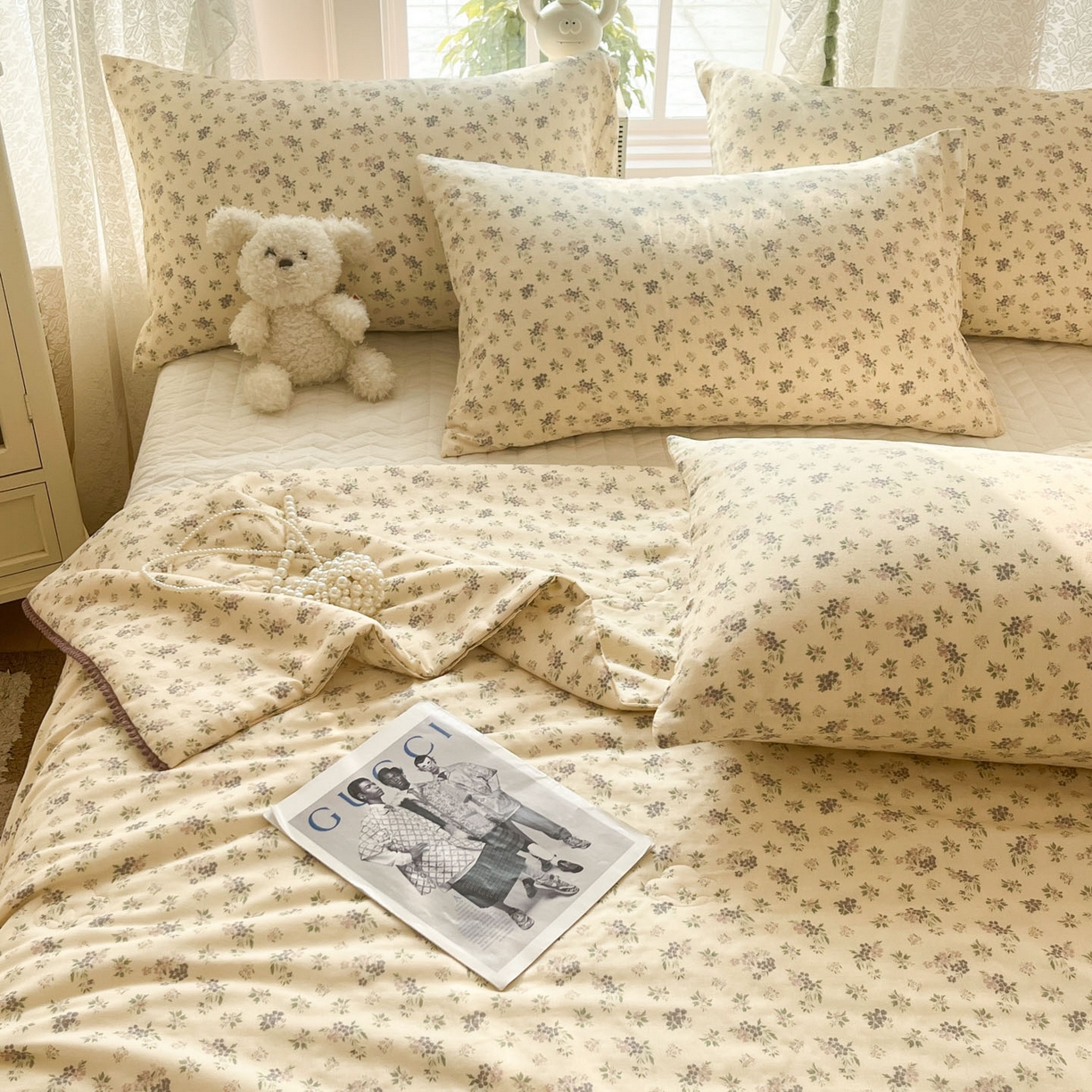 91家纺网 家纺一手货源 找家纺 一加一 2026新款全棉双层纱印花小花边大豆夏被夏凉被空调被-花纱眠夏 山花轻