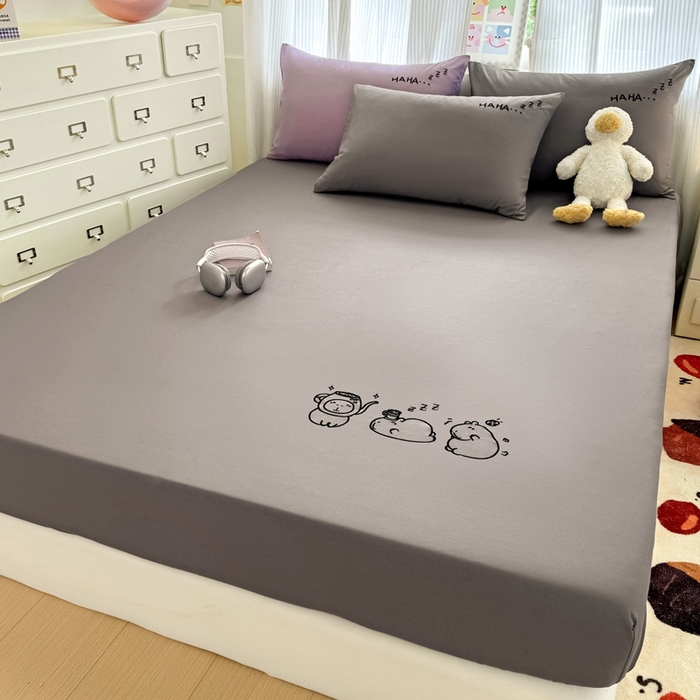 91家纺网 家纺一手货源 找家纺 （总）布柔 2026新款床笠100%全棉纯棉13070绣花床笠(围高+30cm)-晚安