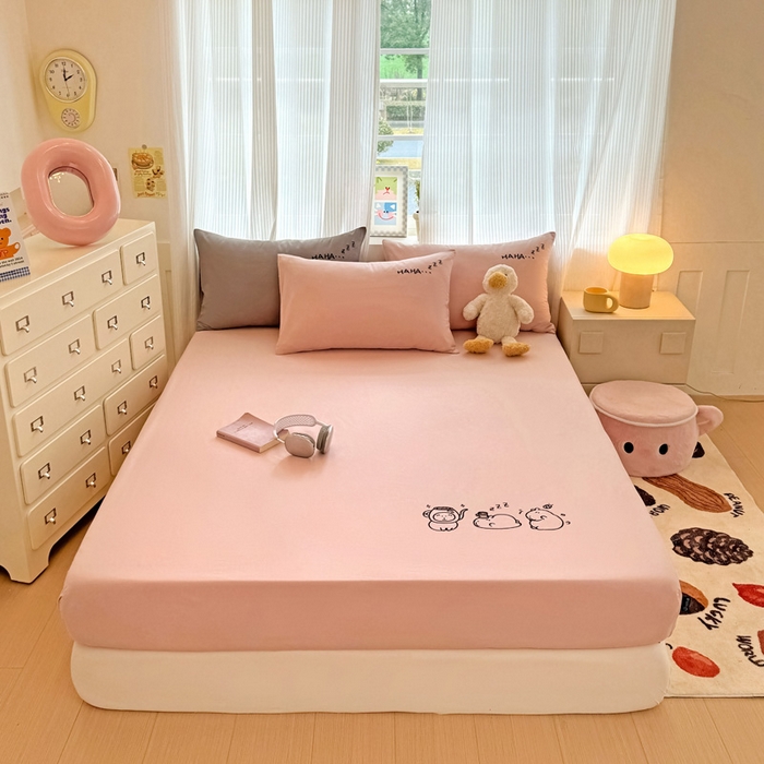 91家纺网 家纺一手货源 找家纺 （总）布柔 2026新款床笠100%全棉纯棉13070绣花床笠(围高+30cm)-晚安