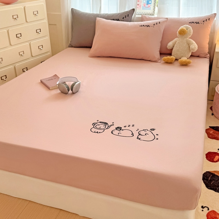 91家纺网 家纺一手货源 找家纺 （总）布柔 2026新款床笠100%全棉纯棉13070绣花床笠(围高+30cm)-晚安