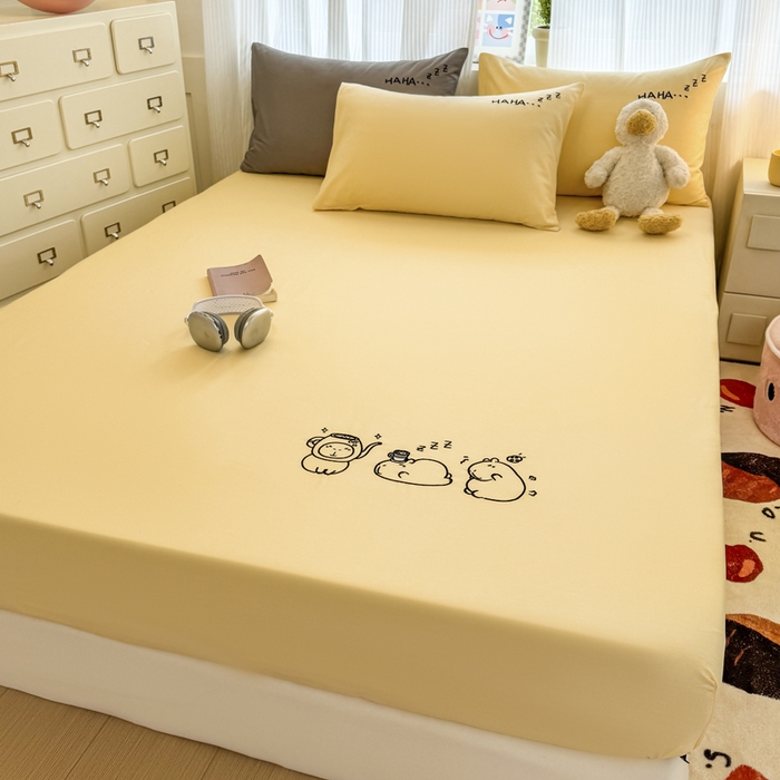 91家纺网 家纺一手货源 找家纺 （总）布柔 2026新款床笠100%全棉纯棉13070绣花床笠(围高+30cm)-晚安