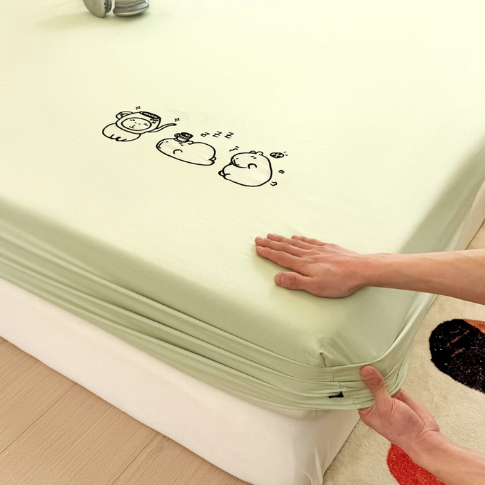 91家纺网 家纺一手货源 找家纺 布柔 2026新款床笠100%全棉纯棉13070绣花床笠(围高+30cm)-晚安 晚安床笠绿