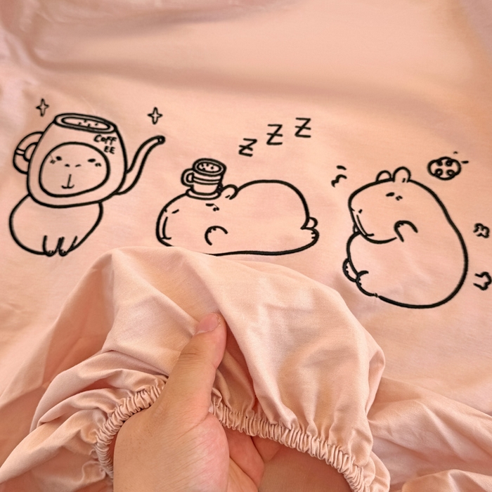 91家纺网 家纺一手货源 找家纺 布柔 2026新款床笠100%全棉纯棉13070绣花床笠(围高+30cm)-晚安 晚安床笠粉