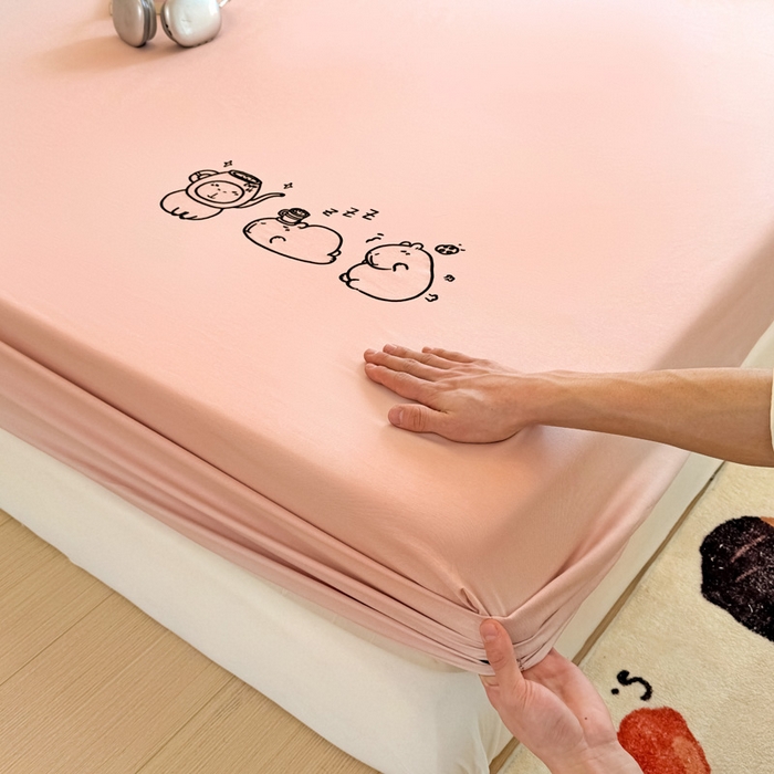 91家纺网 家纺一手货源 找家纺 布柔 2026新款床笠100%全棉纯棉13070绣花床笠(围高+30cm)-晚安 晚安床笠粉