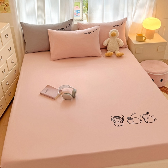 91家纺网 家纺一手货源 找家纺 布柔 2026新款床笠100%全棉纯棉13070绣花床笠(围高+30cm)-晚安 晚安床笠粉