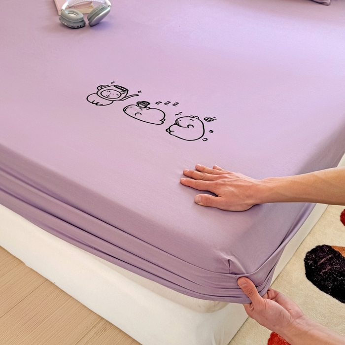 91家纺网 家纺一手货源 找家纺 布柔 2026新款床笠100%全棉纯棉13070绣花床笠(围高+30cm)-晚安 晚安床笠紫