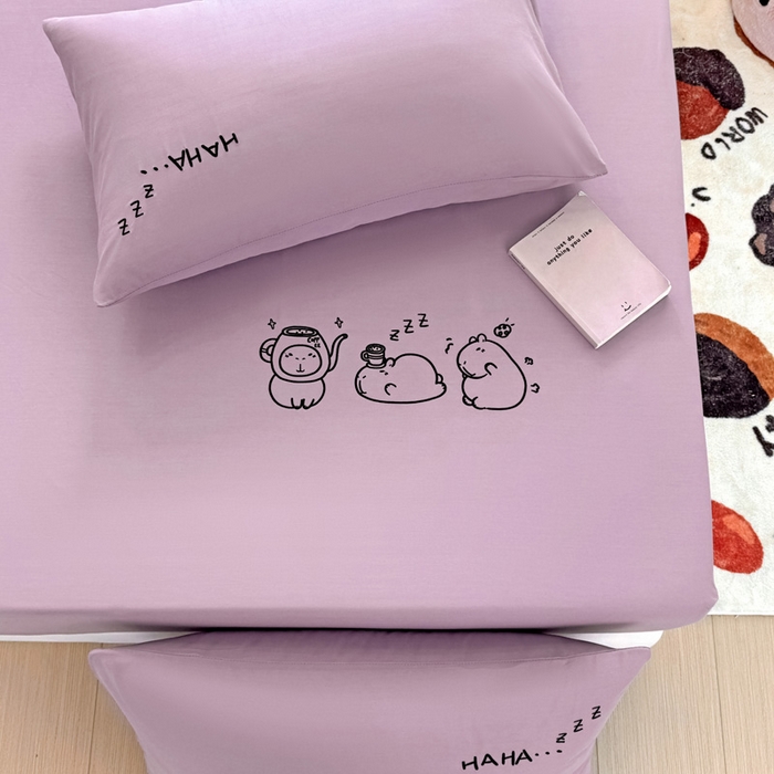 91家纺网 家纺一手货源 找家纺 布柔 2026新款床笠100%全棉纯棉13070绣花床笠(围高+30cm)-晚安 晚安床笠紫