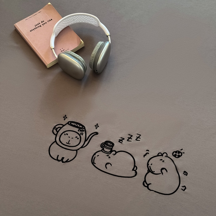 91家纺网 家纺一手货源 找家纺 布柔 2026新款床笠100%全棉纯棉13070绣花床笠(围高+30cm)-晚安 晚安床笠灰