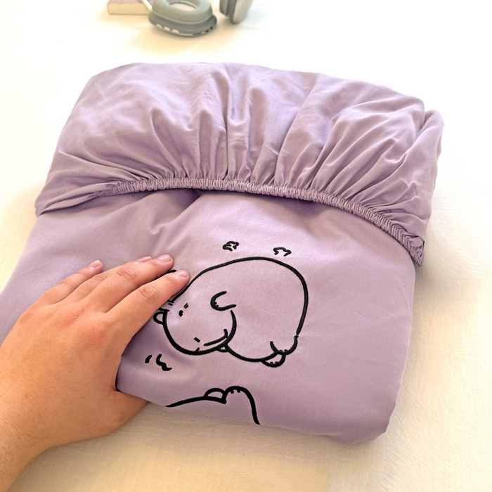 91家纺网 家纺一手货源 找家纺 布柔 2026新款床笠100%全棉纯棉13070绣花床笠(围高+30cm)-晚安 晚安床笠紫