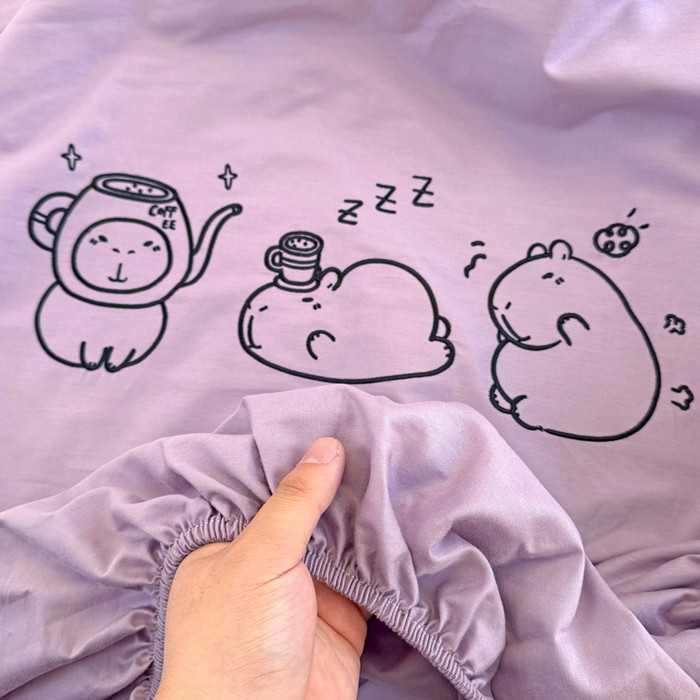 91家纺网 家纺一手货源 找家纺 布柔 2026新款床笠100%全棉纯棉13070绣花床笠(围高+30cm)-晚安 晚安床笠紫