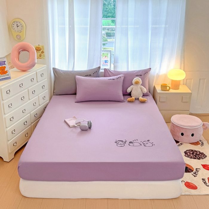 91家纺网 家纺一手货源 找家纺 布柔 2026新款床笠100%全棉纯棉13070绣花床笠(围高+30cm)-晚安 晚安床笠紫