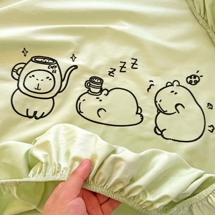 91家纺网 家纺一手货源 找家纺 布柔 2026新款床笠100%全棉纯棉13070绣花床笠(围高+30cm)-晚安 晚安床笠绿