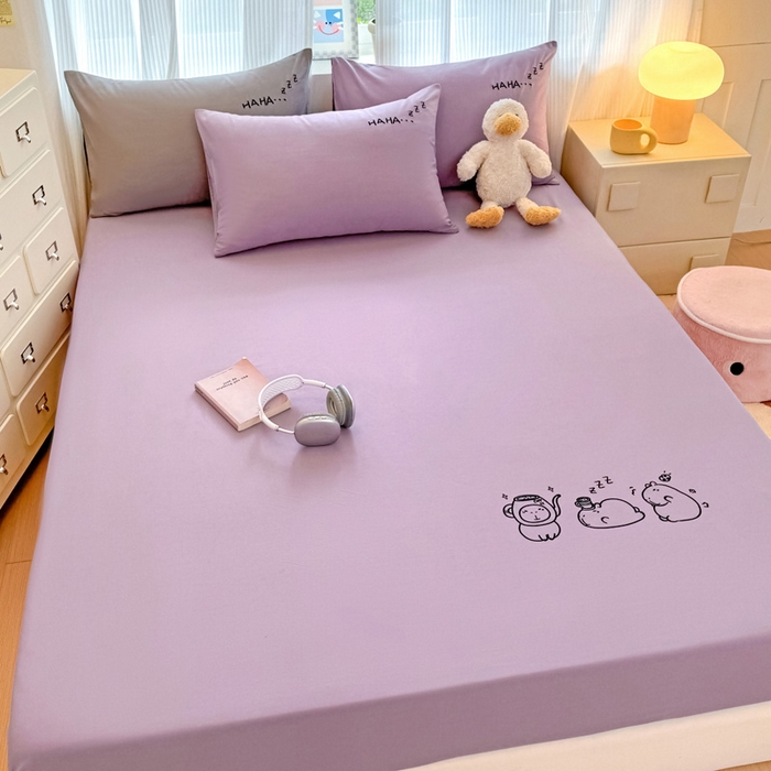 91家纺网 家纺一手货源 找家纺 布柔 2026新款床笠100%全棉纯棉13070绣花床笠(围高+30cm)-晚安 晚安床笠紫