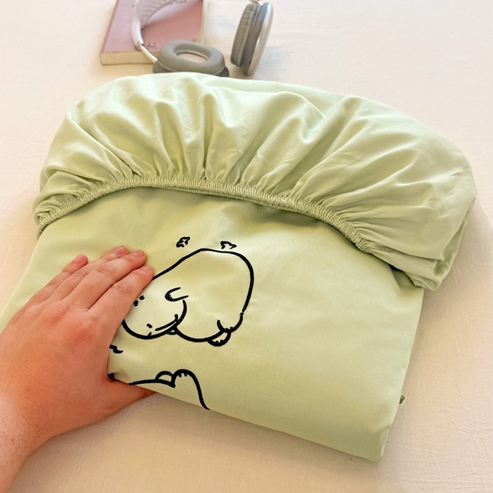 91家纺网 家纺一手货源 找家纺 布柔 2026新款床笠100%全棉纯棉13070绣花床笠(围高+30cm)-晚安 晚安床笠绿