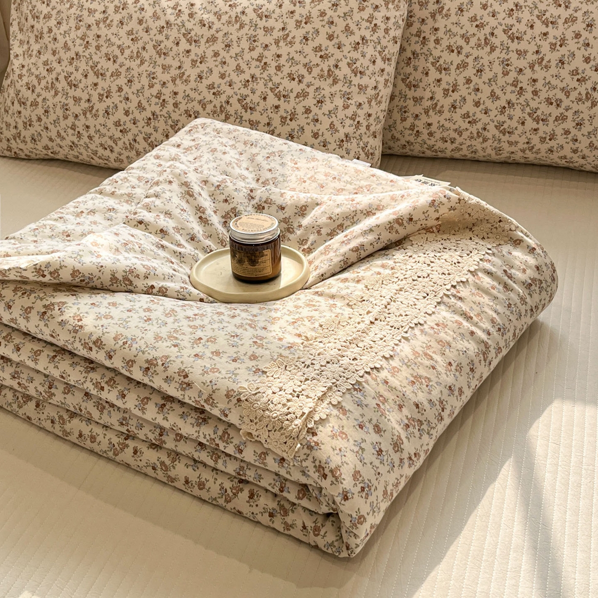 （总）一加一 2026新款纯棉双层纱花边蚕丝润肤夏被夏凉被空调被-棉边夏序