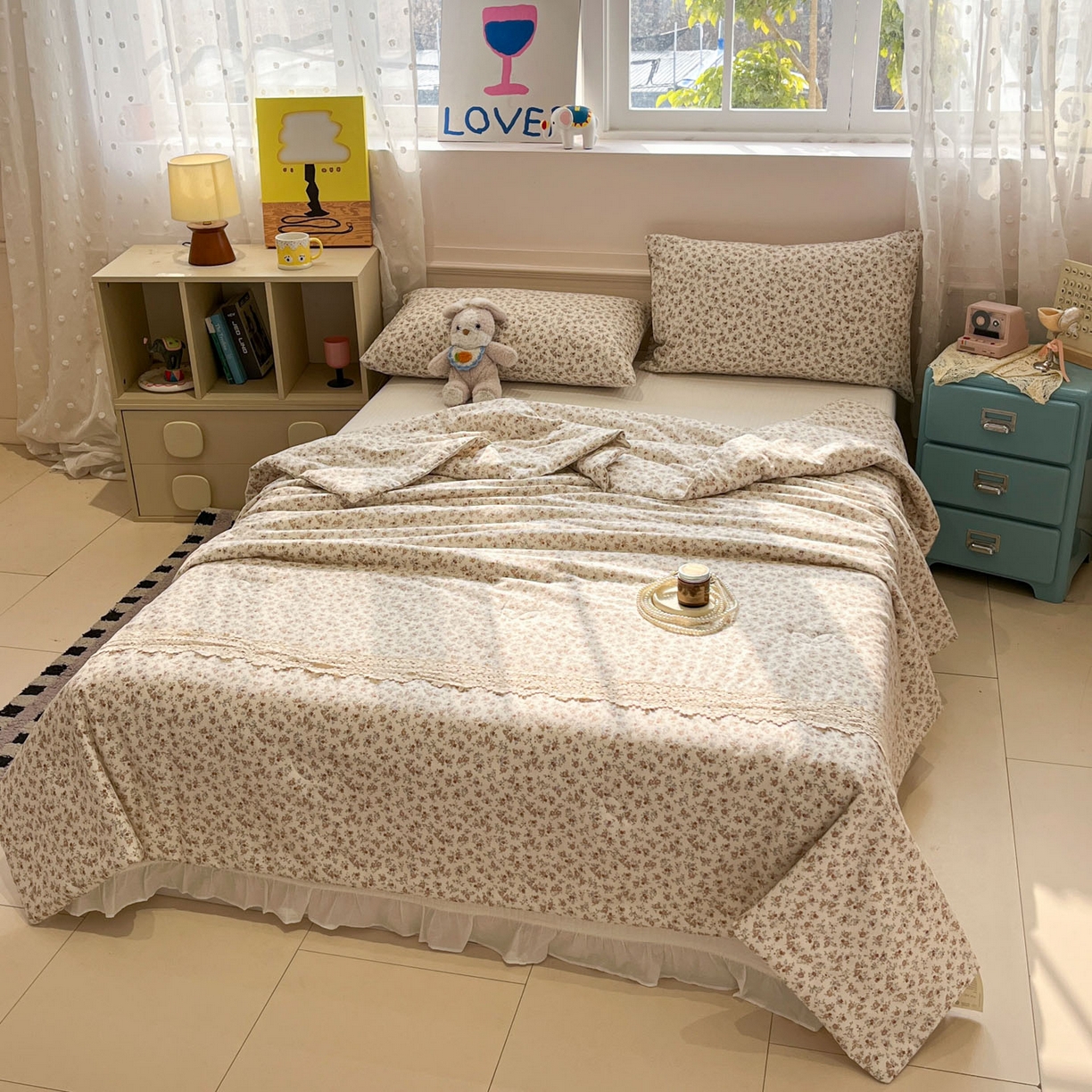 91家纺网 家纺一手货源 找家纺 （总）一加一 2026新款纯棉双层纱花边蚕丝润肤夏被夏凉被空调被-棉边夏序