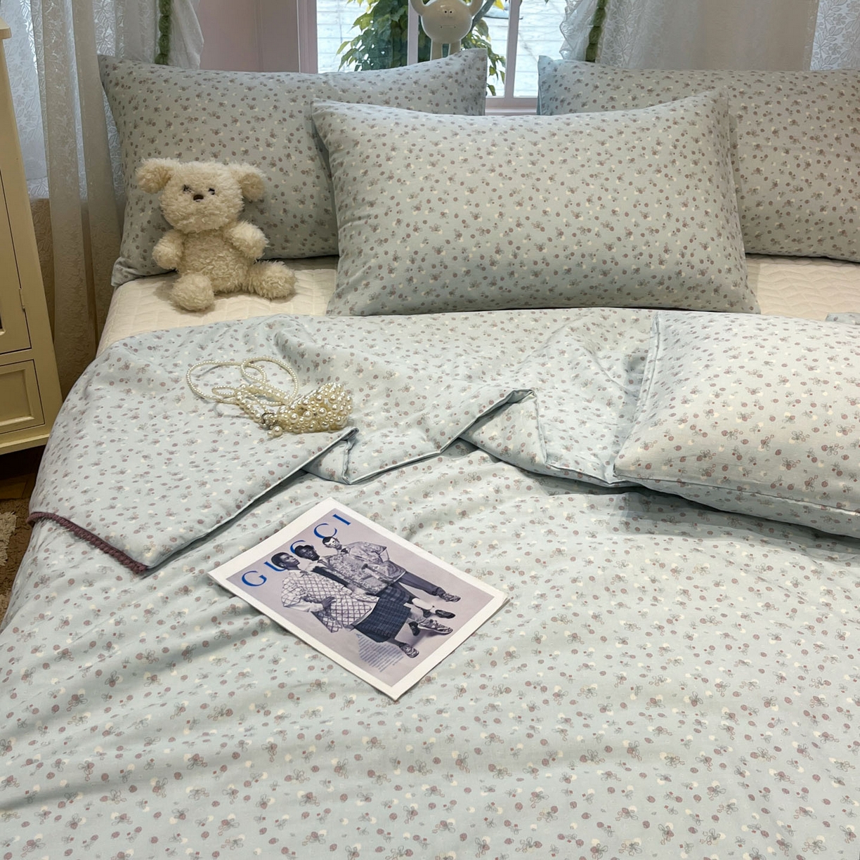 91家纺网 家纺一手货源 找家纺 一加一 2026新款全棉双层纱印花小花边大豆夏被夏凉被空调被-花纱眠夏 甜莓