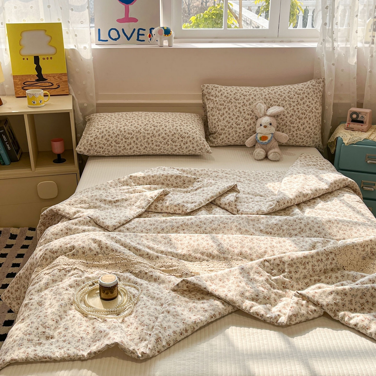 91家纺网 家纺一手货源 找家纺 （总）一加一 2026新款纯棉双层纱花边蚕丝润肤夏被夏凉被空调被-棉边夏序