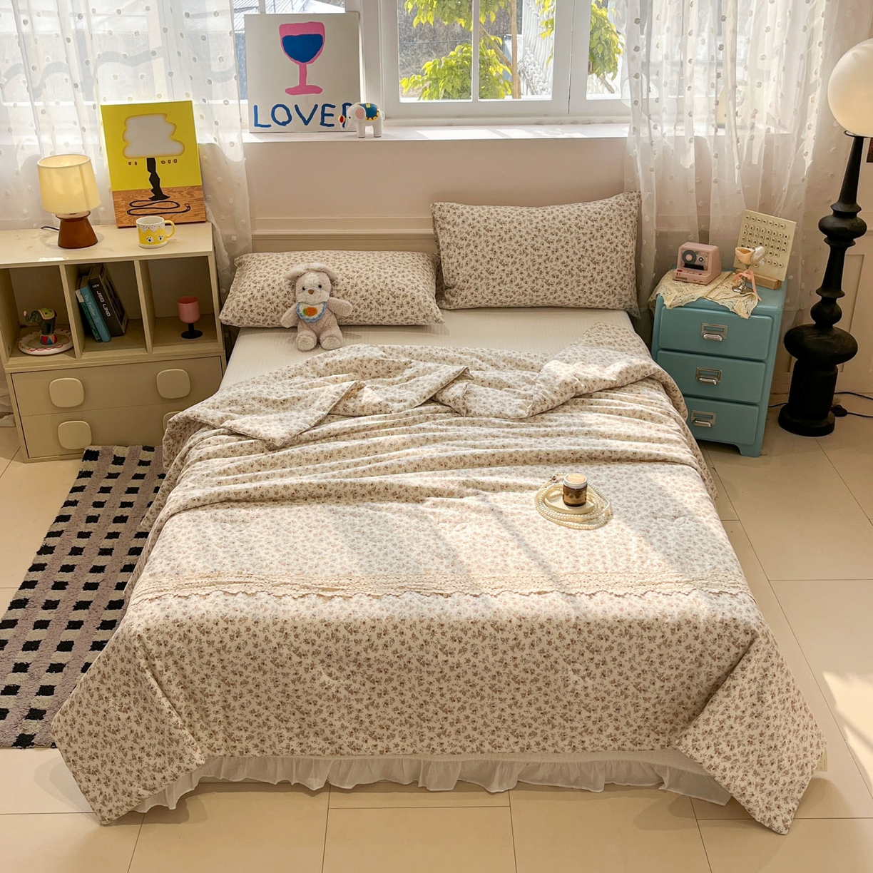 91家纺网 家纺一手货源 找家纺 一加一 2026新款纯棉双层纱花边蚕丝润肤夏被夏凉被空调被-棉边夏序 炊烟牡丹