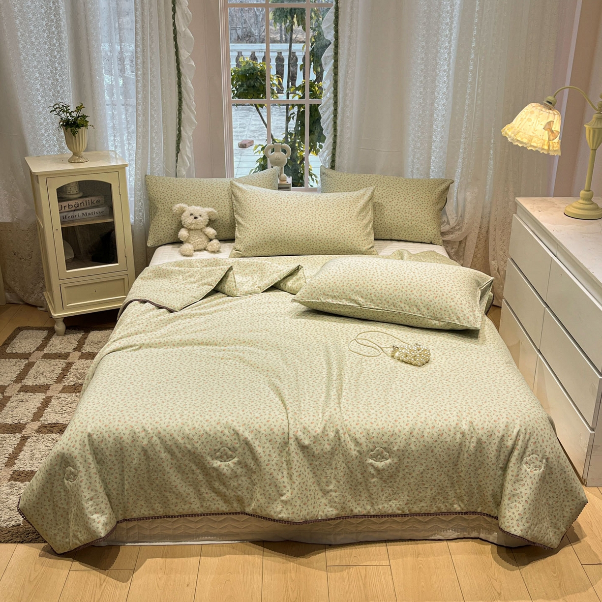 91家纺网 家纺一手货源 找家纺 一加一 2026新款全棉双层纱印花小花边大豆夏被夏凉被空调被-花纱眠夏 樱桃派