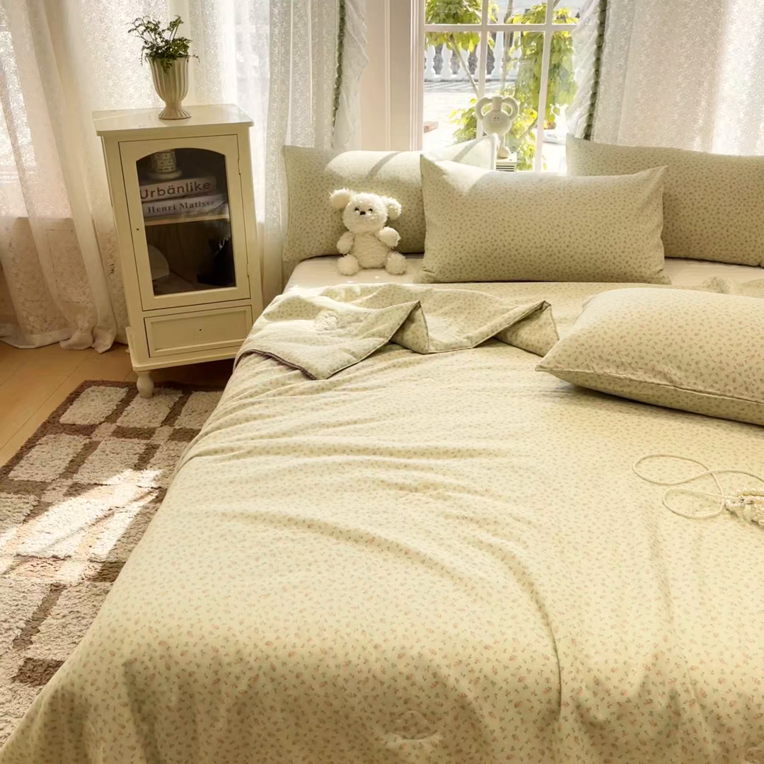 91家纺网 家纺一手货源 找家纺 一加一 2026新款全棉双层纱印花小花边大豆夏被夏凉被空调被-花纱眠夏 樱桃派