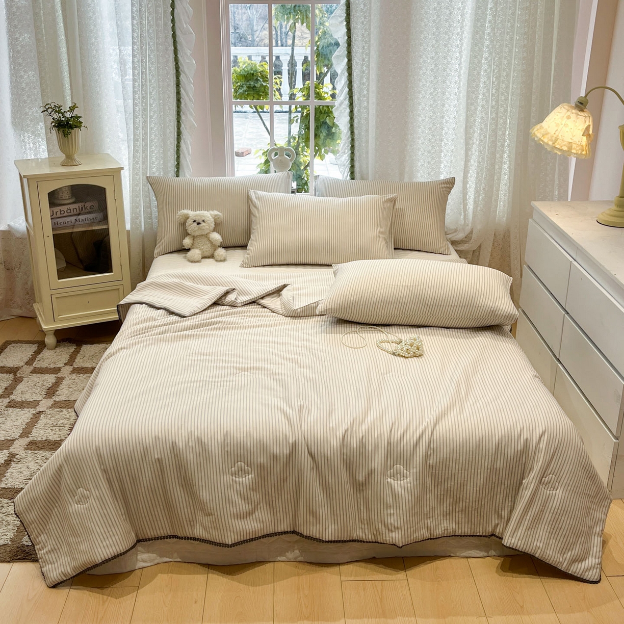 91家纺网 家纺一手货源 找家纺 一加一 2026新款全棉双层纱印花小花边大豆夏被夏凉被空调被-花纱眠夏 织梦