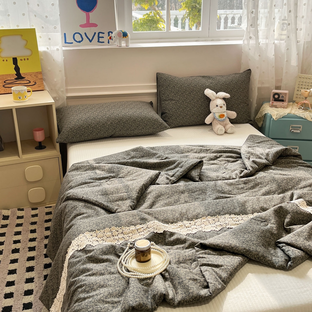 91家纺网 家纺一手货源 找家纺 一加一 2026新款纯棉双层纱花边蚕丝润肤夏被夏凉被空调被-棉边夏序 连理枝