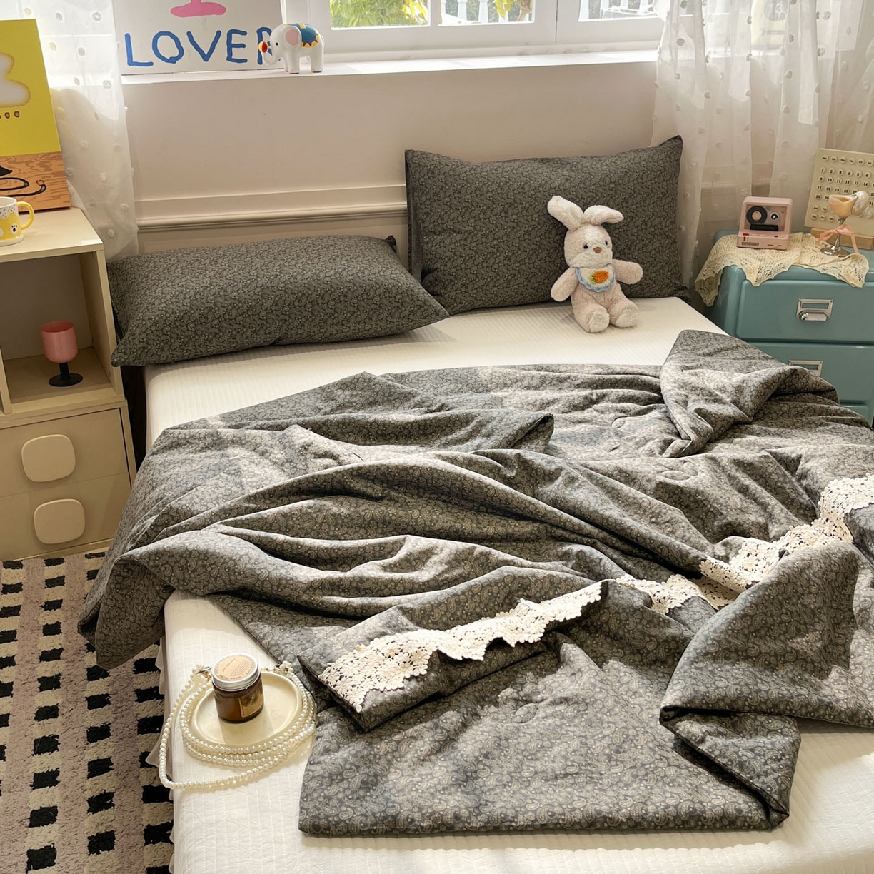 91家纺网 家纺一手货源 找家纺 一加一 2026新款纯棉双层纱花边蚕丝润肤夏被夏凉被空调被-棉边夏序 连理枝