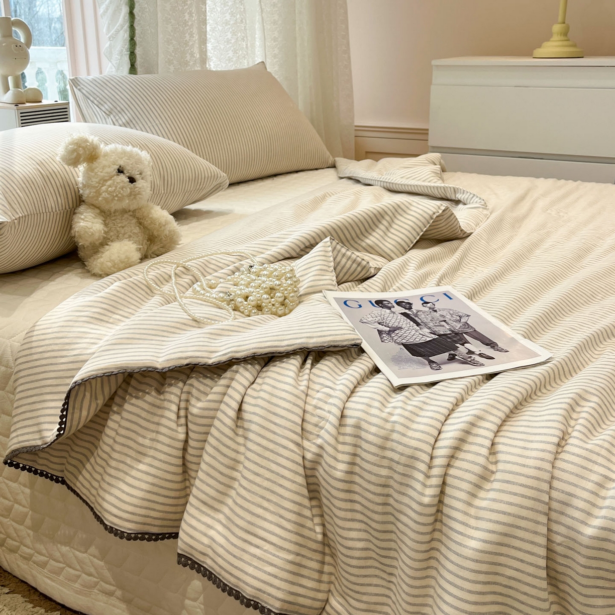 91家纺网 家纺一手货源 找家纺 一加一 2026新款全棉双层纱印花小花边大豆夏被夏凉被空调被-花纱眠夏 织梦