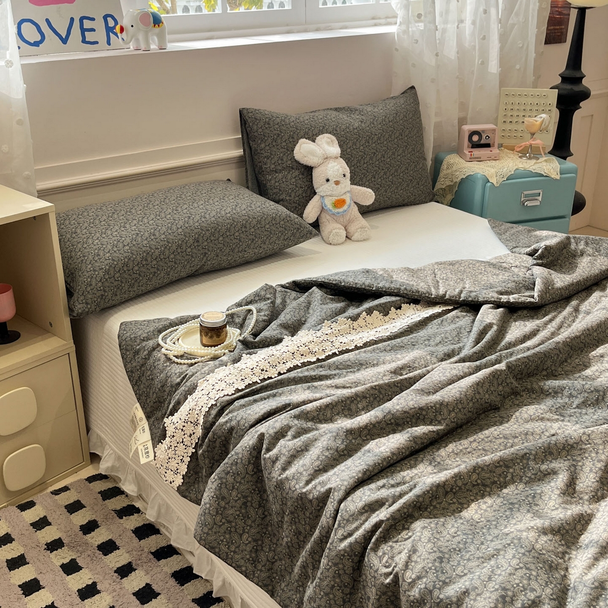 91家纺网 家纺一手货源 找家纺 一加一 2026新款纯棉双层纱花边蚕丝润肤夏被夏凉被空调被-棉边夏序 连理枝