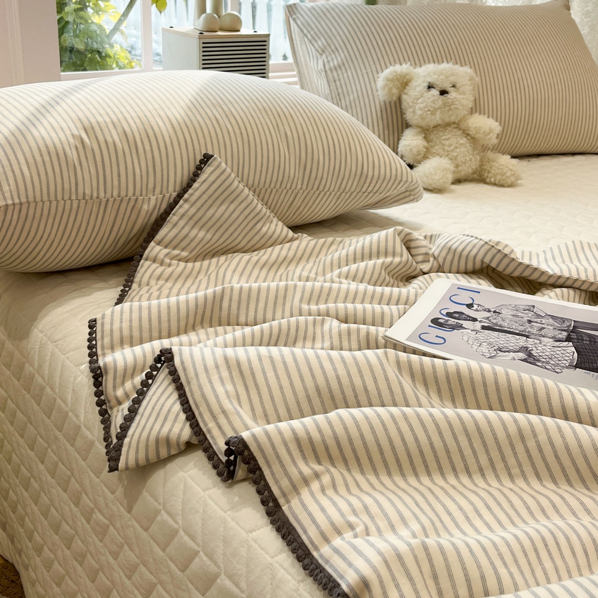 91家纺网 家纺一手货源 找家纺 一加一 2026新款全棉双层纱印花小花边大豆夏被夏凉被空调被-花纱眠夏 织梦