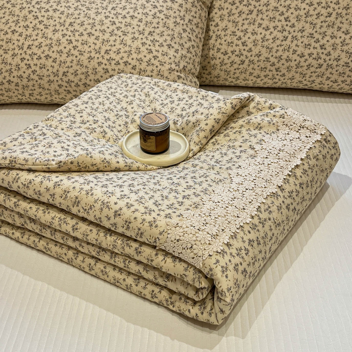 一加一 2026新款纯棉双层纱花边蚕丝润肤夏被夏凉被空调被-棉边夏序 温锦织