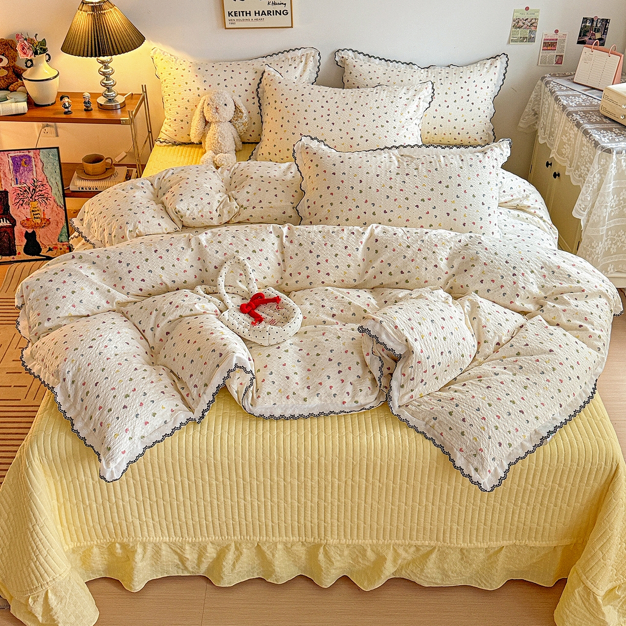 91家纺网 家纺一手货源 找家纺 （总）富米莱（原臻工厂） 2026春夏新款云感泡芙棉复古法式花边床盖床裙被套夏凉被四件套一小红书推荐