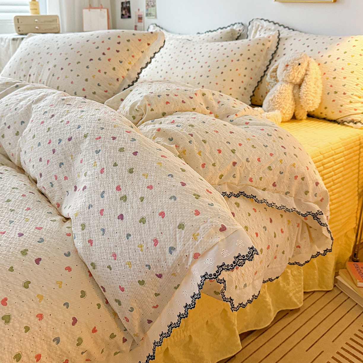 91家纺网 家纺一手货源 找家纺 （总）富米莱（原臻工厂） 2026春夏新款云感泡芙棉复古法式花边床盖床裙被套夏凉被四件套一小红书推荐