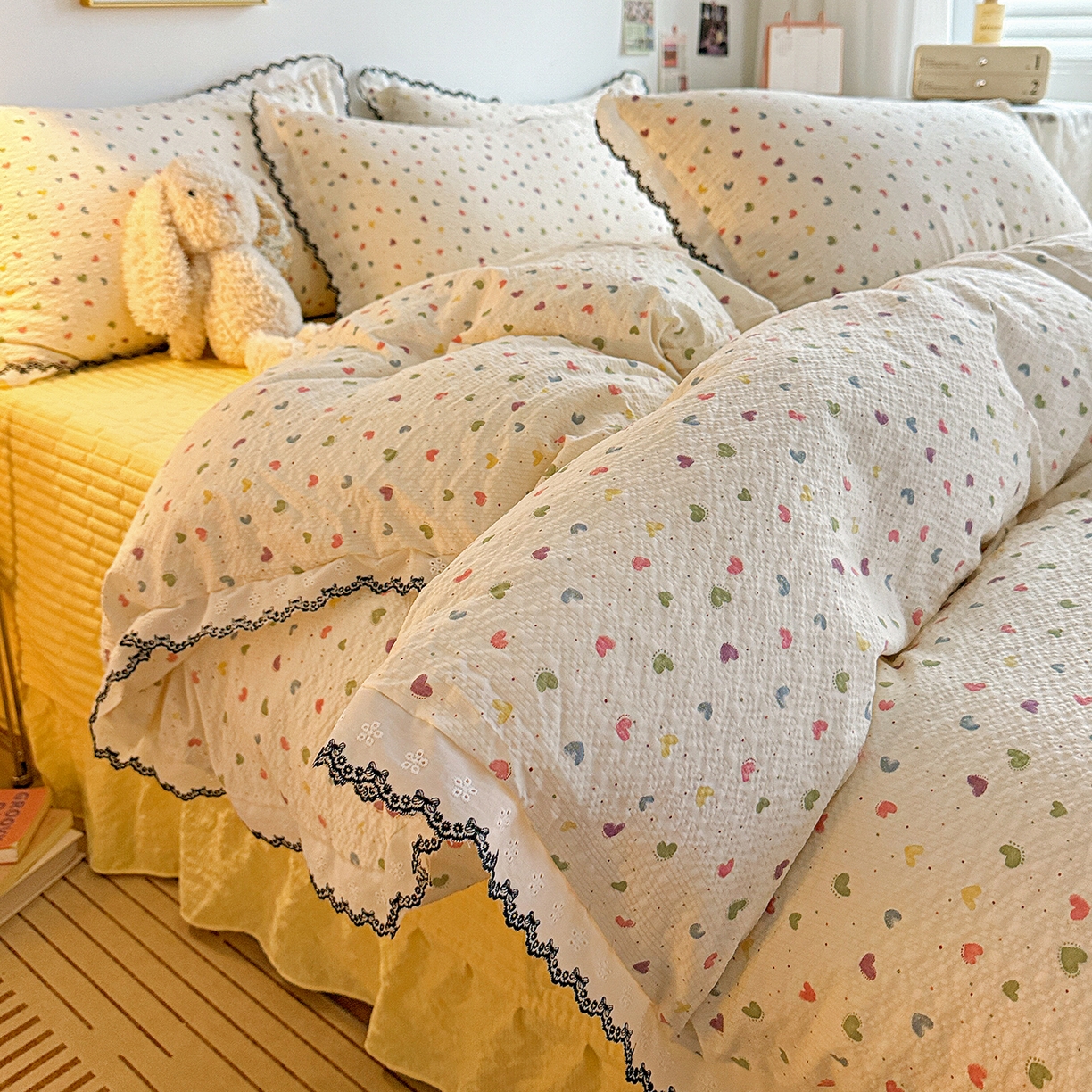 91家纺网 家纺一手货源 找家纺 （总）富米莱（原臻工厂） 2026春夏新款云感泡芙棉复古法式花边床盖床裙被套夏凉被四件套一小红书推荐