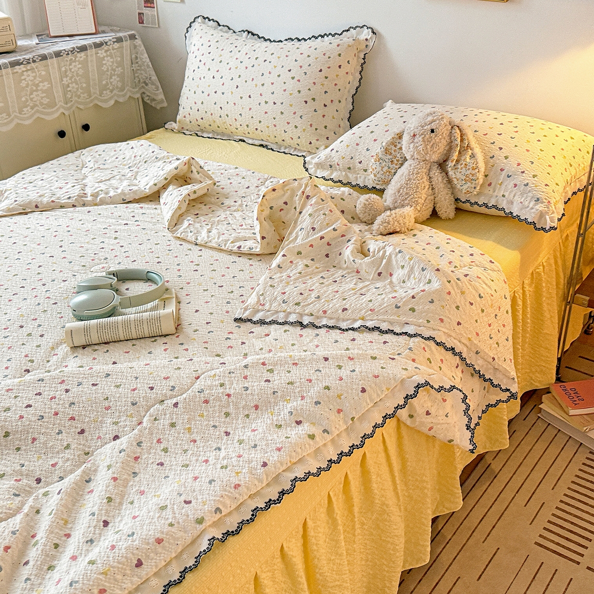 91家纺网 家纺一手货源 找家纺 （总）富米莱（原臻工厂） 2026春夏新款云感泡芙棉复古法式花边床盖床裙被套夏凉被四件套一小红书推荐