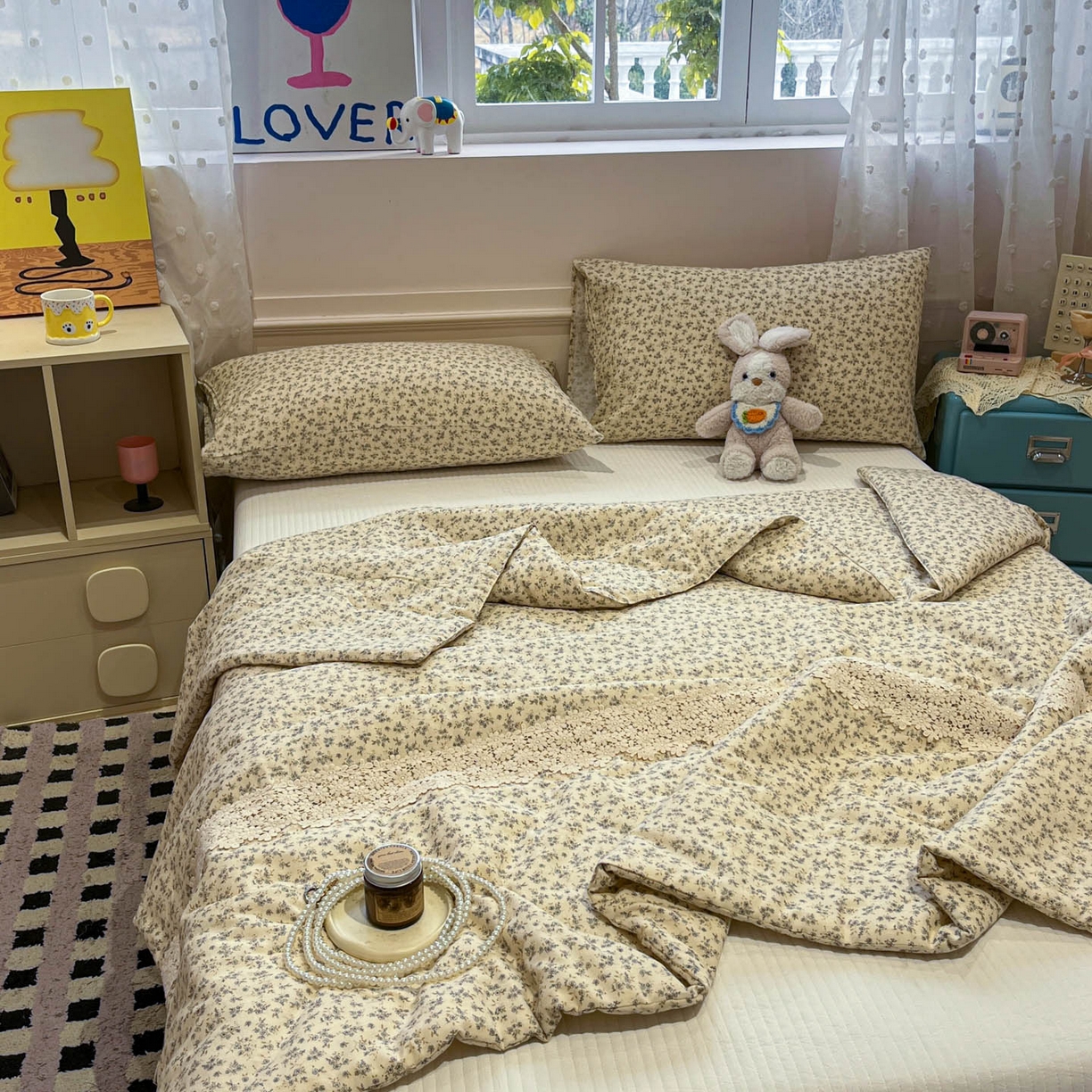 91家纺网 家纺一手货源 找家纺 一加一 2026新款纯棉双层纱花边蚕丝润肤夏被夏凉被空调被-棉边夏序 温锦织