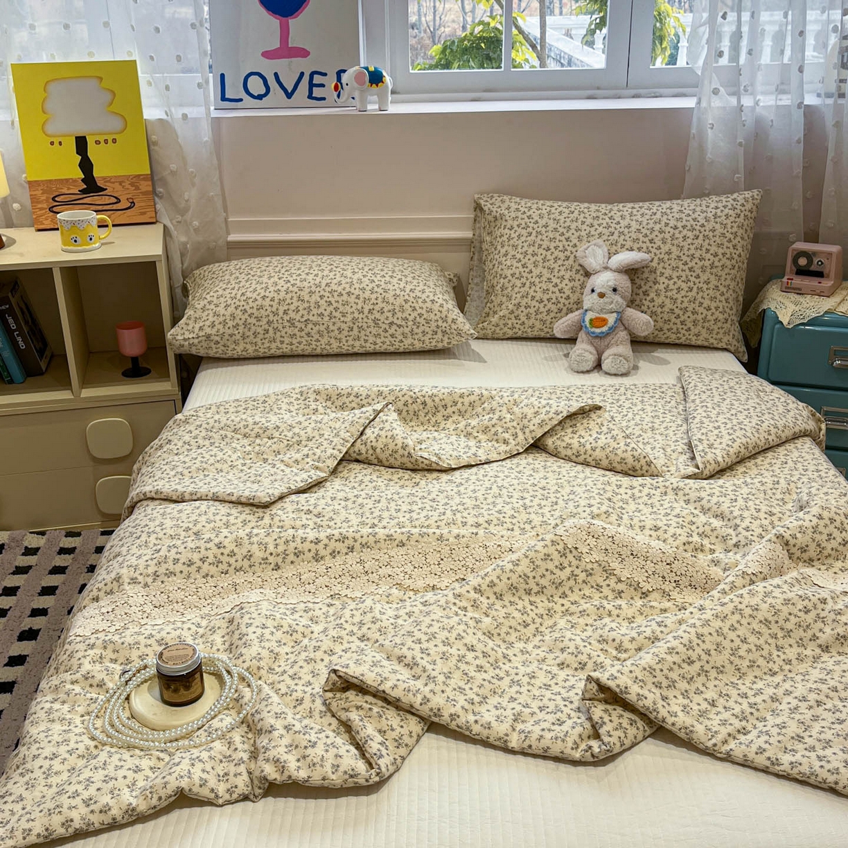 91家纺网 家纺一手货源 找家纺 一加一 2026新款纯棉双层纱花边蚕丝润肤夏被夏凉被空调被-棉边夏序 温锦织