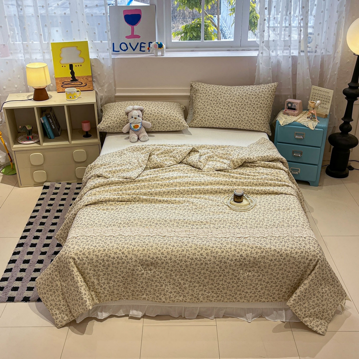 91家纺网 家纺一手货源 找家纺 一加一 2026新款纯棉双层纱花边蚕丝润肤夏被夏凉被空调被-棉边夏序 温锦织